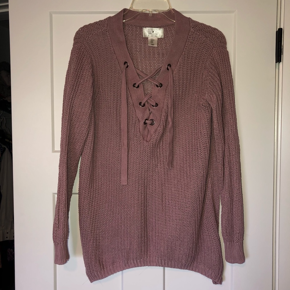 pink laced v-neck sweater